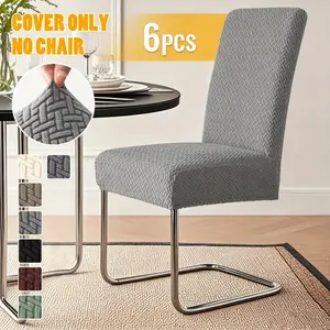 6PCS T-shaped Jacquard Dining Chair Covers Solid Color Elastic Soft Durable Chair Covers Washable Suitable for Kitchen Office Hotel Home Decoration Universal Four Seasons