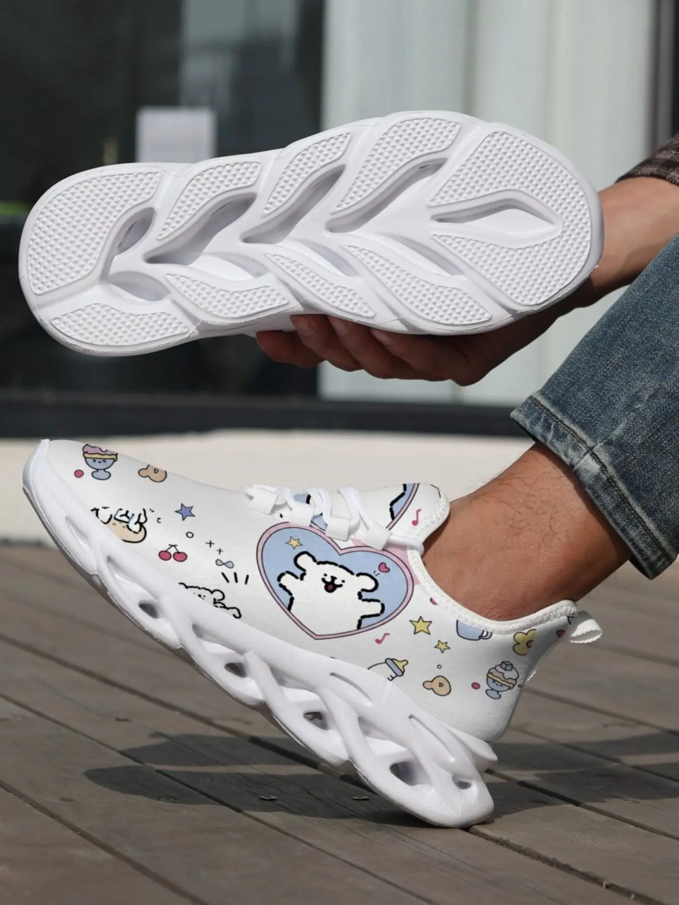 Unisex Casual Sneakers, Cartoon Pattern Running Shoes, Low Top Eva Sole, All Seasons Comfortable Walking Shoes, Medium Width PU Upper