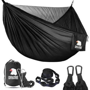 Camping Hammock - Lightweight Double Hammock, Hold Up to 772lbs, Portable Hammocks for Indoor, Outdoor, Hiking, Camping, Backpacking, Travel, Backyard, Beach (Black)