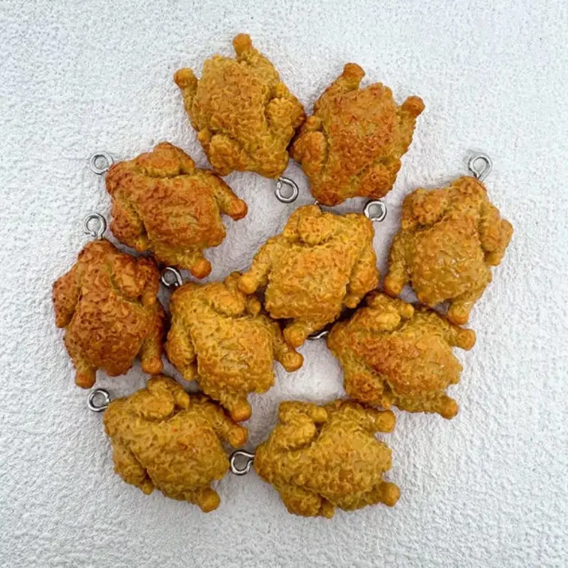 10pcs Fried Chicken Pendant Charms, Handmade Resin Pendants with Bail, Perfect for DIY Jewelry, Earrings, Necklaces, Bracelets, Keychains