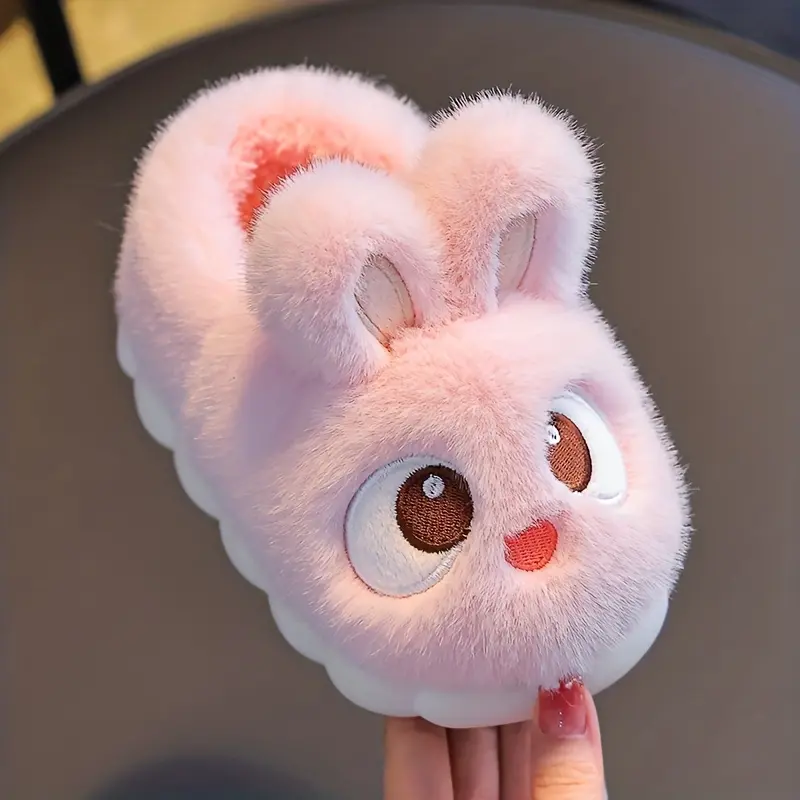 Kids' Bunny Ear Plush Slippers - 1 Pair Animal Theme Indoor Shoes, Soft Warm Low-Top Toddlers' Footwear, PVC Sole, Round Toe, Autumn/Winter Fit