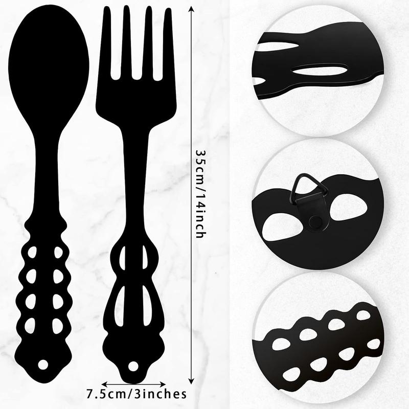 2 count Metal Fork Spoon Wall Decor Big Black Metal Large Kitchen Rustic Fork Spoon Shaped Wall Decor Hanging Sign for Farmhouse