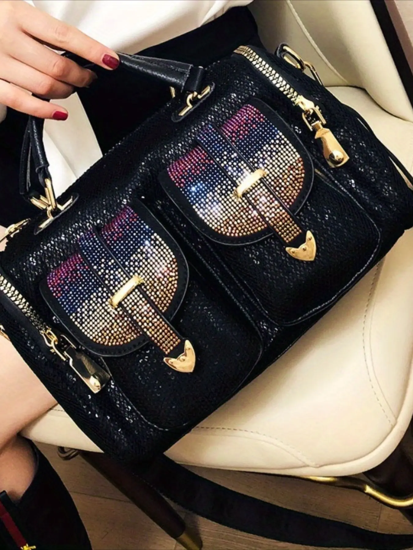 Diamond sequin bag, fashionable and elegant, women's large capacity single shoulder crossbody bag, casual handbag