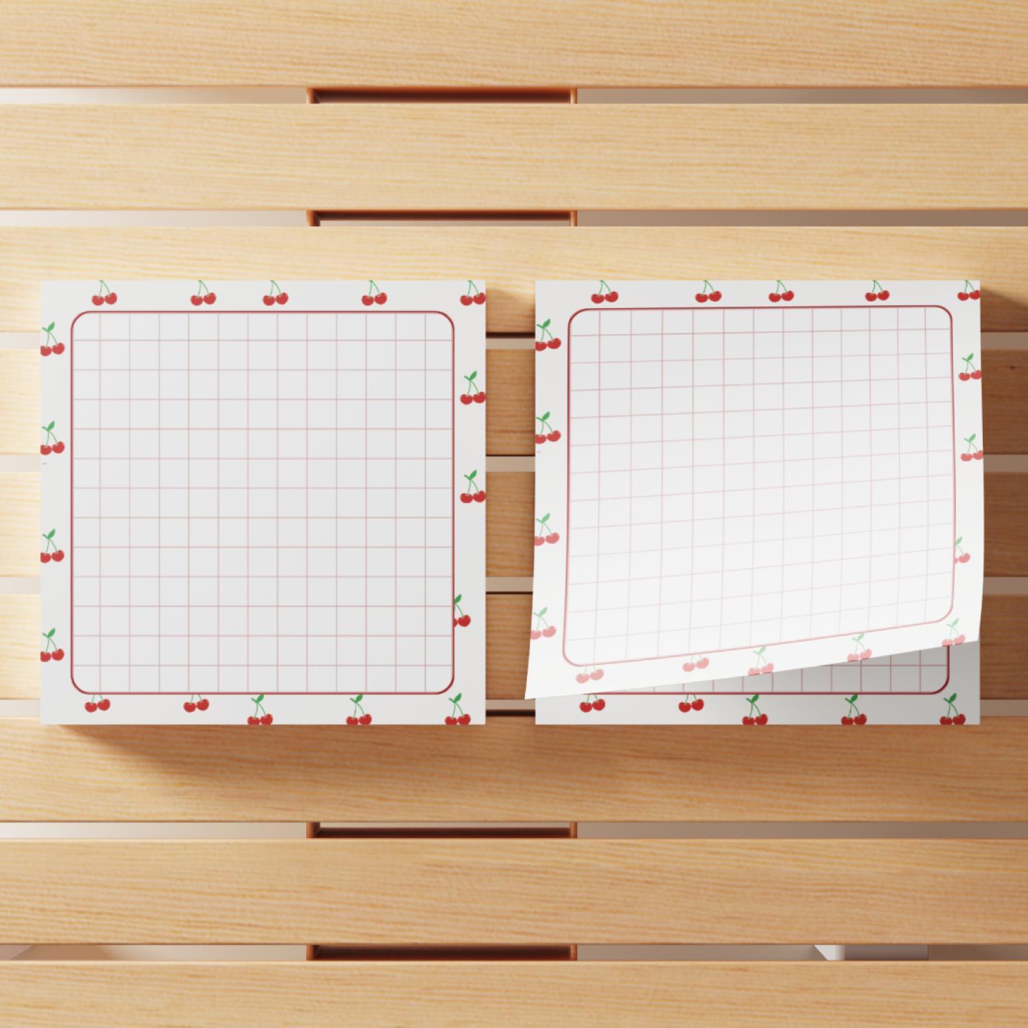 Cherry Pattern Sticky Note, 4 Counts/set Cherry Note Pad, Adhesive Memo Note Office Supplies for School Office Home Kitchen