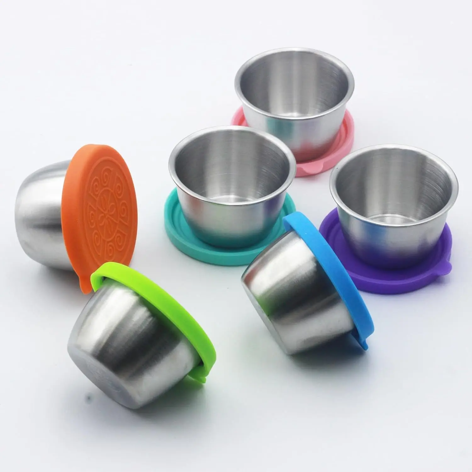 Stainless Steel Dipping Sauce Cups with   - 6 Pack  Salad Dressing Container To Go,Dip Containers, 2.4oz Leak-Proof Condiment Cups for Lunch Boxes, Meal Prep, and Travel