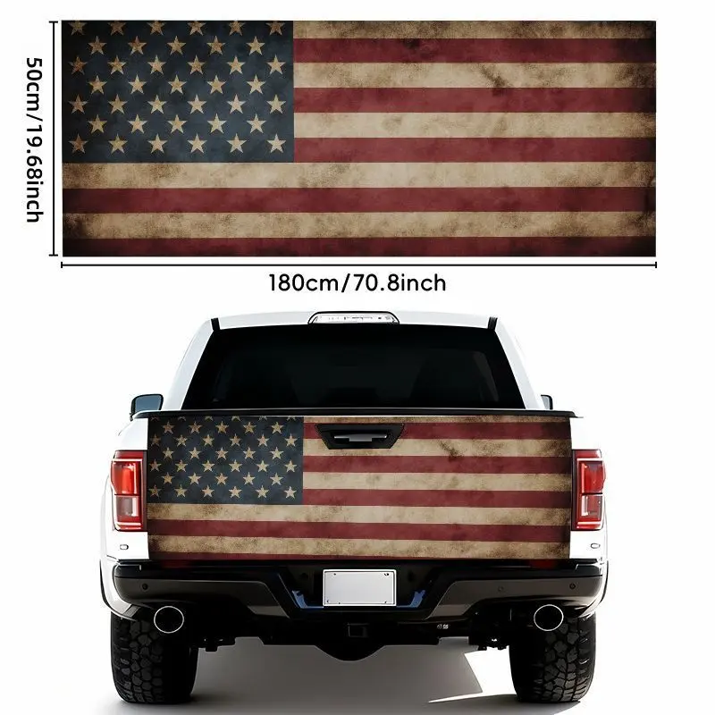 1pc 19.69*70.87inch Stylized Aged US Flag Car Sticker | 50 Stars & 13 Stripes Retro Weathered Design, Waterproof Self-Adhesive for Tailgate Bumper Window - Muted Colors Vintage Nostalgic Look, Easy to Apply & Remove, Suitable for Most Vehicles