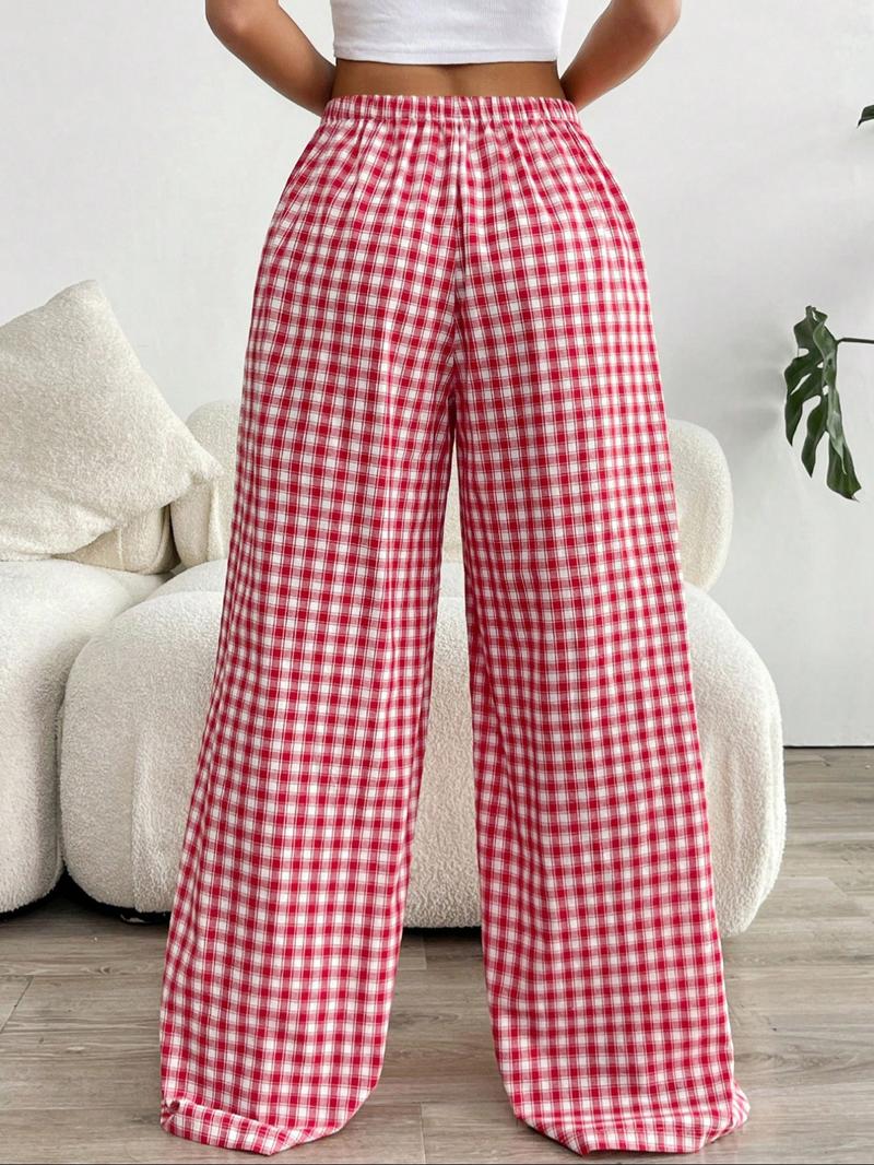 Women's Plaid Print Pants, Casual Comfy Trousers for Summer, Women's Bottoms for Daily Wear, Loungewear