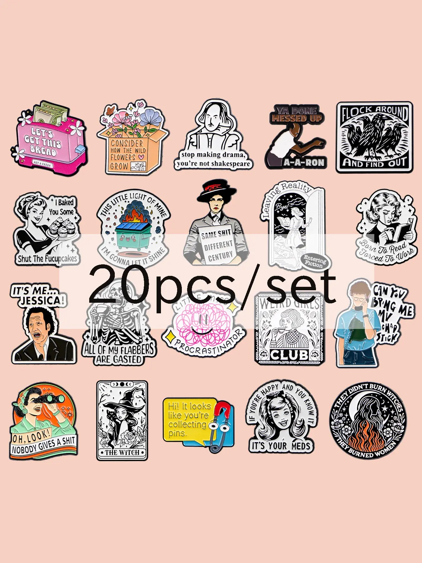 20pcs/set Cute Animal Enamel Pins, Cartoon Character & Quote Design Zinc Alloy Badges, Fashion Accessories for Backpacks and Clothing