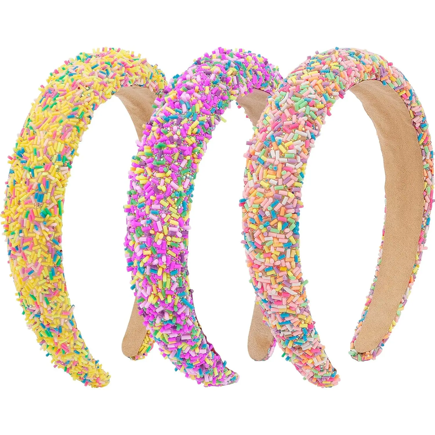 Headbands for Women, Colorful Glitter Padded Headbands for Women, Fun Donut Sprinkle Head Bands for Women's Hair Non Slip, Cute Candy Accessories (Colorful, Yellow, Purple)