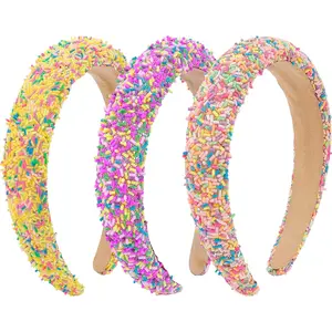 Headbands for Women, Colorful Glitter Padded Headbands for Women, Fun Donut Sprinkle Head Bands for Women's Hair Non Slip, Cute Candy Accessories (Colorful, Yellow, Purple)
