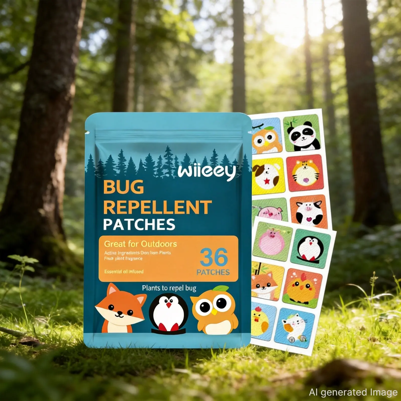 Natural Plant Bug Repellent Patches for Kids Toddlers, Cartoon Animal Mosquito Stickers, DEET-Free Insect Repellent Patches, 36 Count Outdoor Anti-Mosquito Stickers