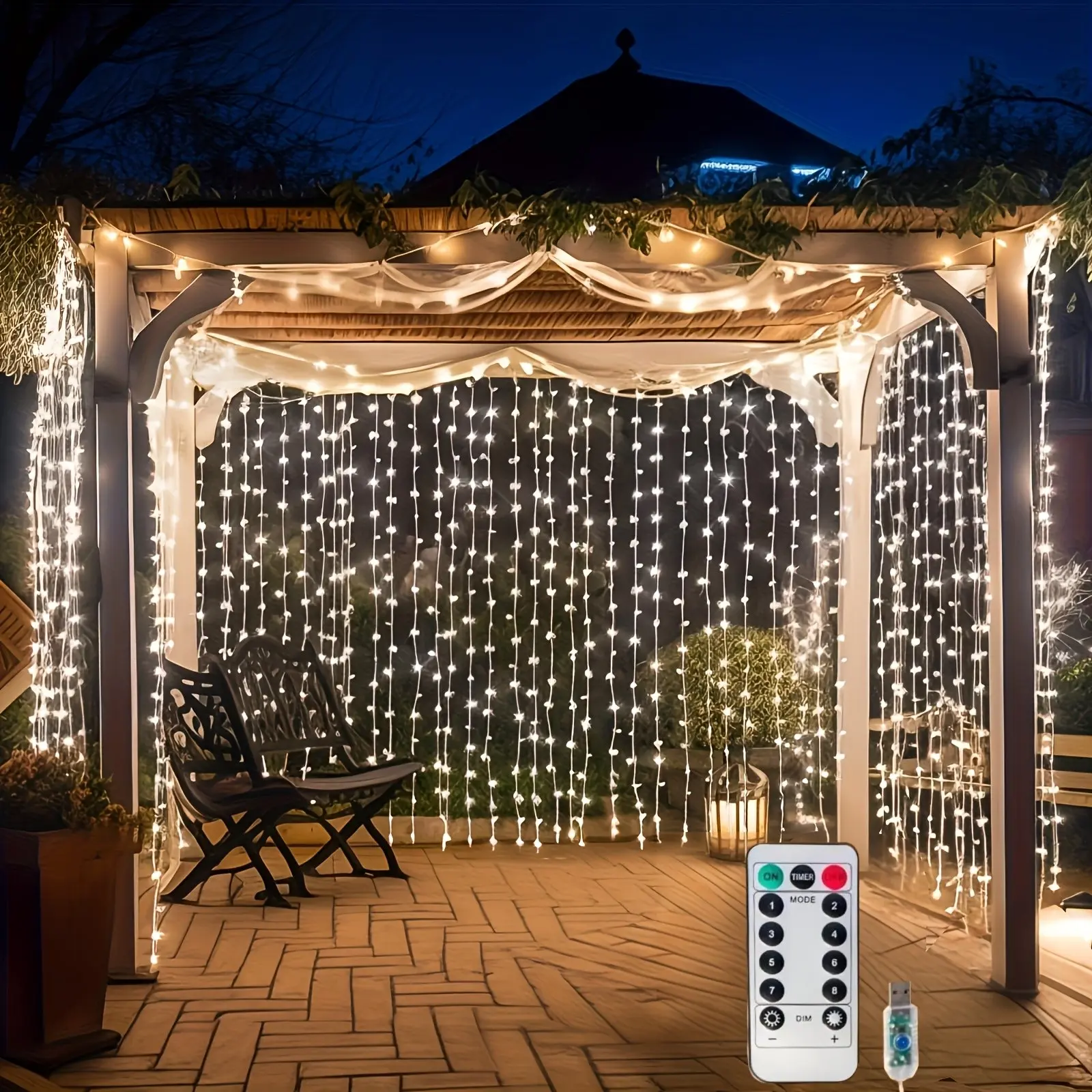 2026 New Upgraded 300LED Curtain Lights, Twinkle Hanging Waterfall Lights with Remote Control 8 Mode Dimmable String Fairy Lights for Bedroom Porch Gazebo