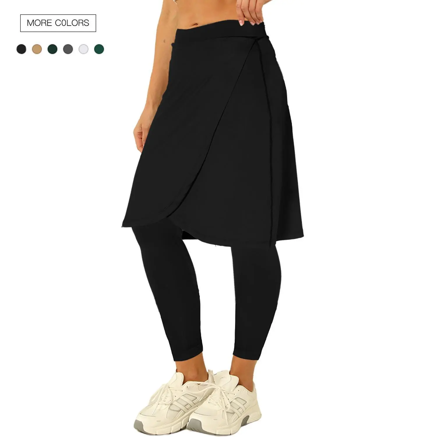 Women's High Waist Golf Skort with Attached Stretchy Sports Leggings - Knee-Length Athleisure Wrap Skirt with Tummy Control, Pockets for Running, Yoga, High Waist Yoga, Sports Stretchy Leggings, Workout/Outdoor, Shopping, Badminton