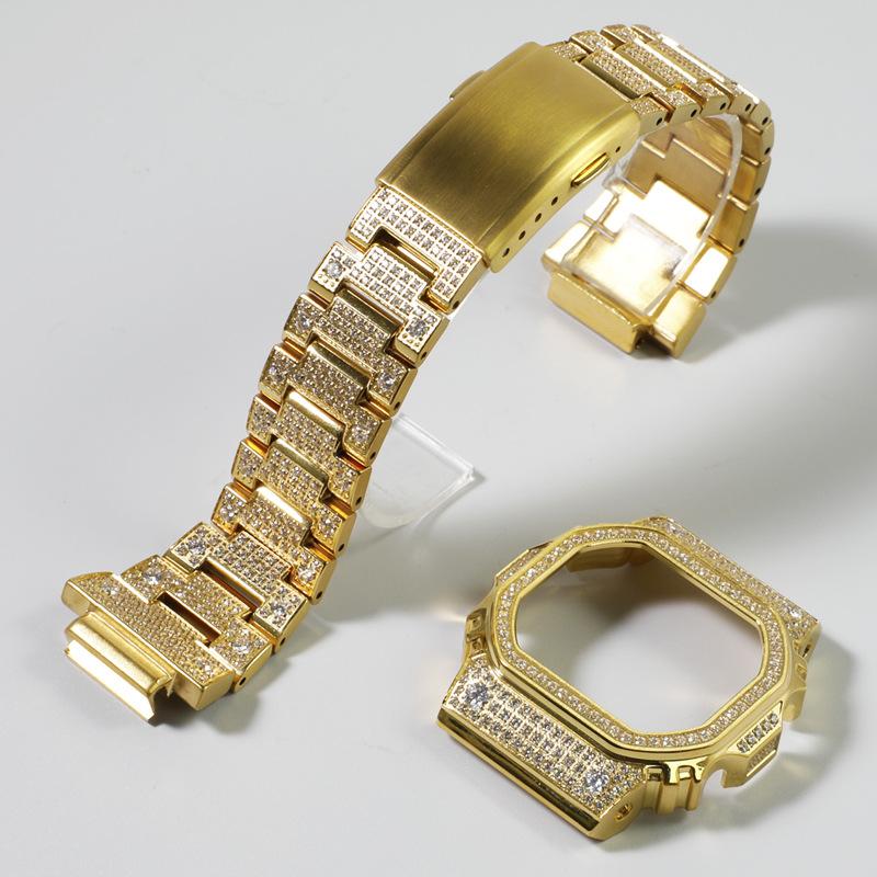 Casio small square diamond-encrusted metal watch case strap diamond watch accessories steel band