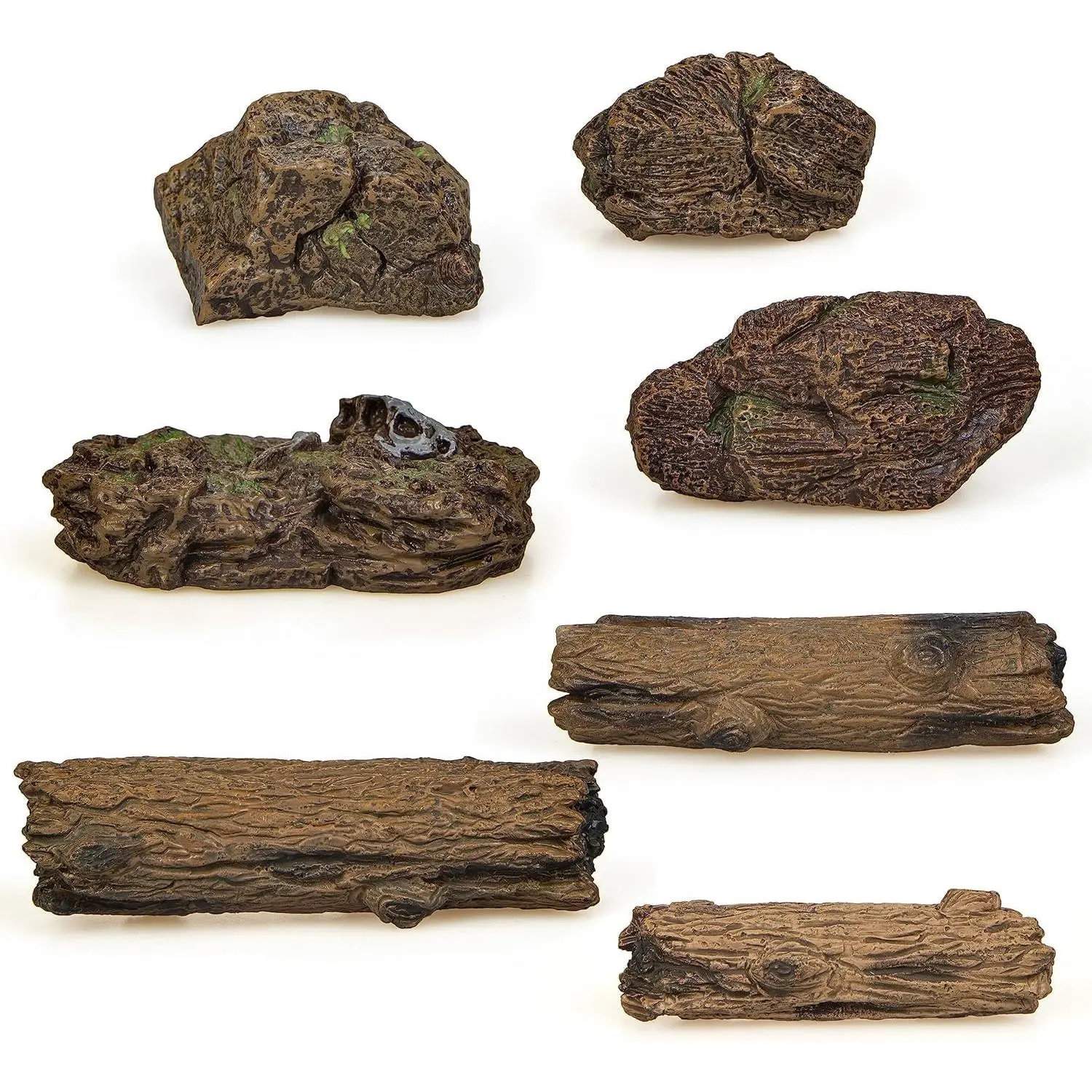 7 count Artificial Tree Stumps and Miniature  Stone Rocks for  Landscape Decor  Moss Terrariums Bonsai Decor