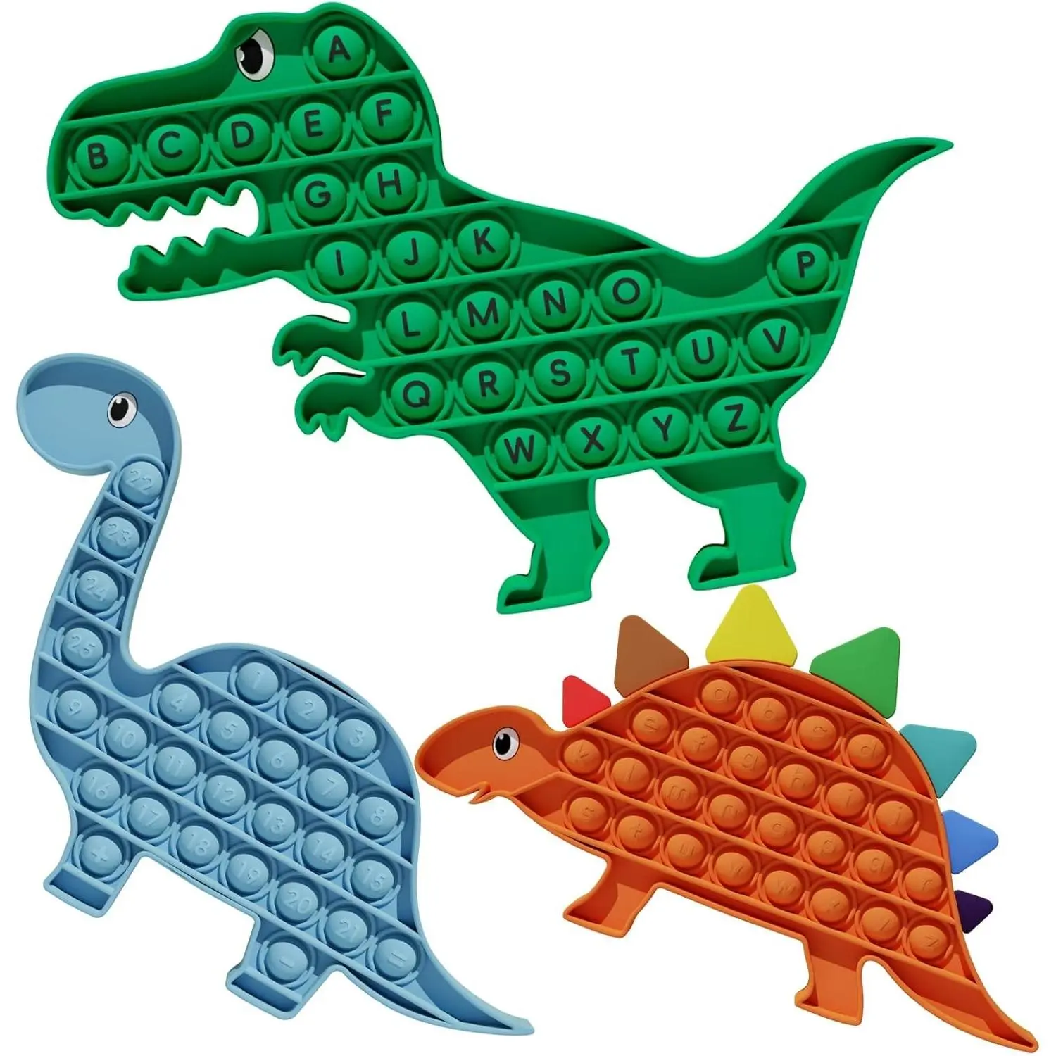 3 Pack Pop Fidget Toy with Alphabet, Sensory Fidget Poppers ABC Learning Toys for Kids, Silicone Dinosaur Pop Anxiety Stress Relief Game for Classroom (Multiple Colors)