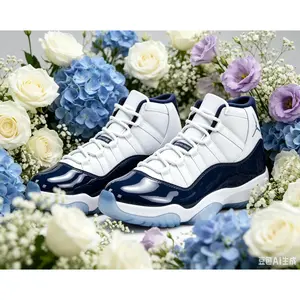Gloss Navy Patent Leather High Cut Basketball Shoes White Dark Blue Two Tone Shock Absorb Clear Wavy Rubber Outsole Non Slip Unisex Outdoor Training Sneakers