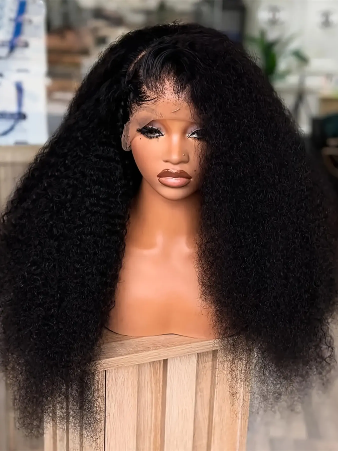 26Inch 180%Density Lace Front Wigs Natural Black Color Kinky Curly Hair Wigs With Baby Hair Comfortable Wear, Heat Resistant, Glueless, Breathable, Daily Wigs