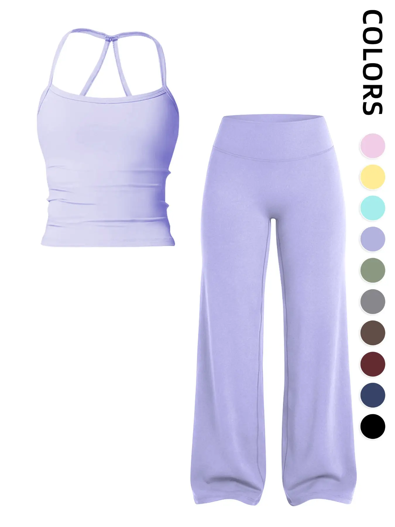 Tight-Fitting Waist-Defined Back Sports Bra Set, High Elasticity High-Waist Flowy Micro Flare Yoga Pants Two-Piece Set, High Stretch Activewear, Yoga Sportswear Set