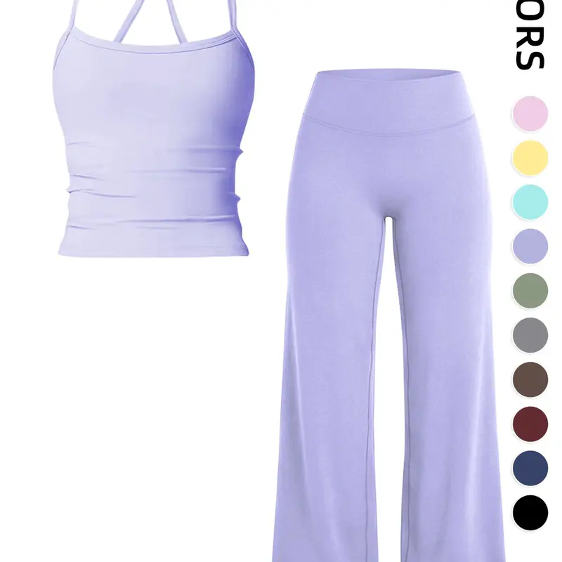 Tight-Fitting Waist-Defined Back Sports Bra Set, High Elasticity High-Waist Flowy Micro Flare Yoga Pants Two-Piece Set, High Stretch Activewear Women Workout Clothes