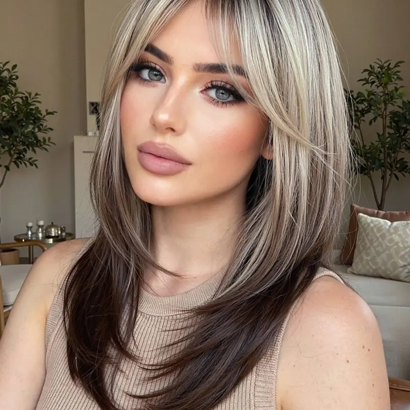 Synthetic Daily Wig, Dark Root Platinum Balayage, Mechanism Heat Resistant Fiber For Women Daily Wear, Synthetic Fiber Wigs