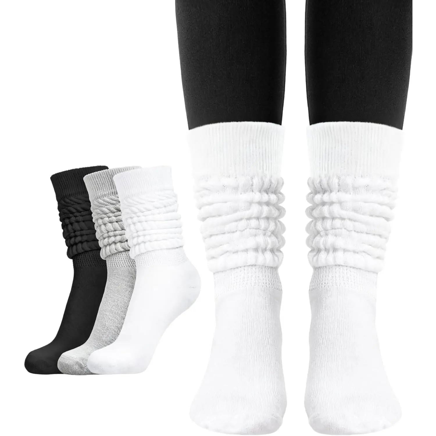 New 3 Pairs Women's Slouch Socks Knit Knee High Tube Scrunch Sock Size 6-11