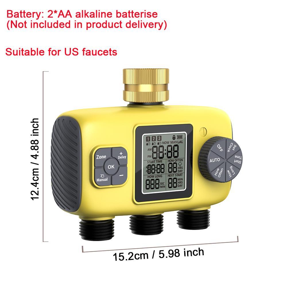 Watering Timer, Automatic Watering Timer with 3 Outlets, Waterproof Hose Timer with Rain Delay Function, Suitable for Lawn & Outdoor Use, Garden, Automatic Watering Devices, Automatic Watering System
