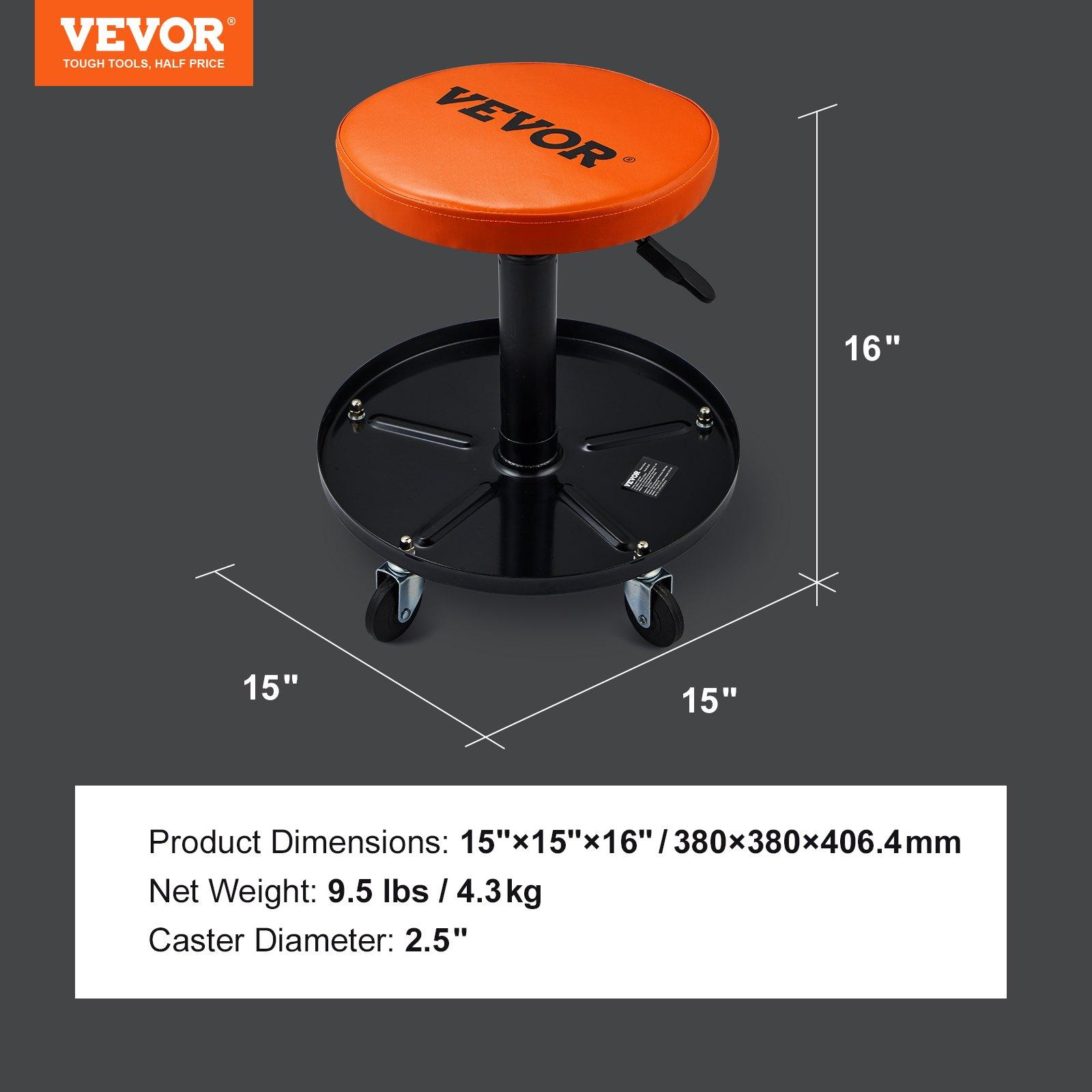 VEVOR Mechanic Stool, 250 LBS Rolling Pneumatic Creeper Garage/Shop Seat, Adjustable Height 22 in-28 in Padded Rolling Workshop Stool with Tool Tray, for Garage, Shop, Auto Repair, Black+Orange VEVOR Mechanic Stool, 250 LBS Rolling Pneumatic Creeper Garage/Shop Seat, Adjustable Height 22 in-28 in Padded Rolling Workshop Stool with Tool Tray, for Garage, Shop, Auto Repair, Black+Orange