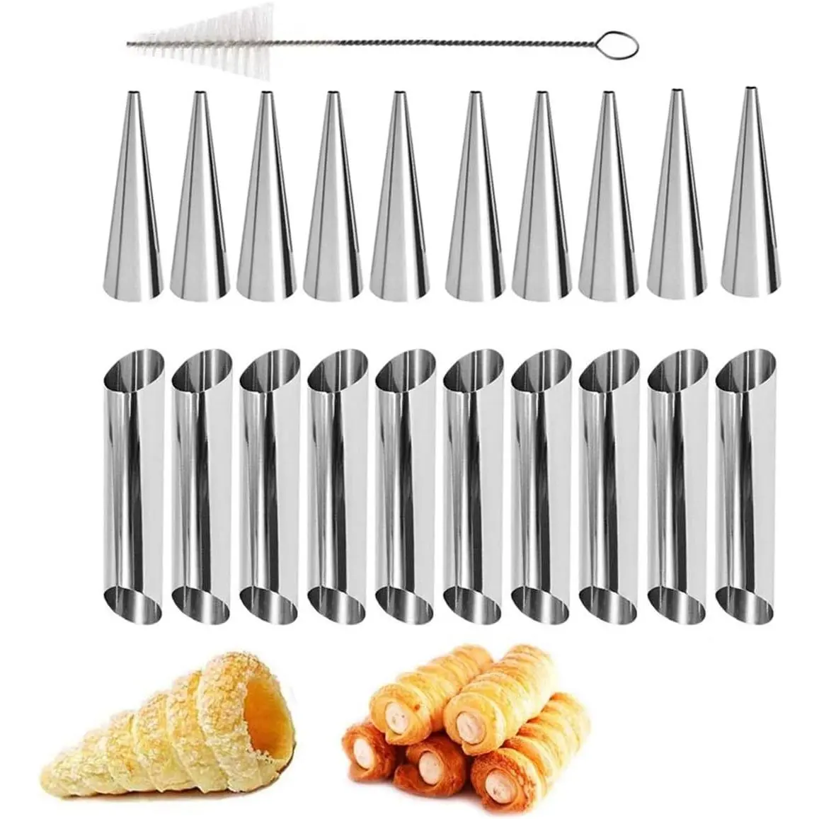 Cream Horn Molds-21 pcs Moulds Stainless Steel Cannoli Form Tubes Cream Roll mold Screw Croissant mold Cone Tubular Shaped Mold for Cannoli Tubes