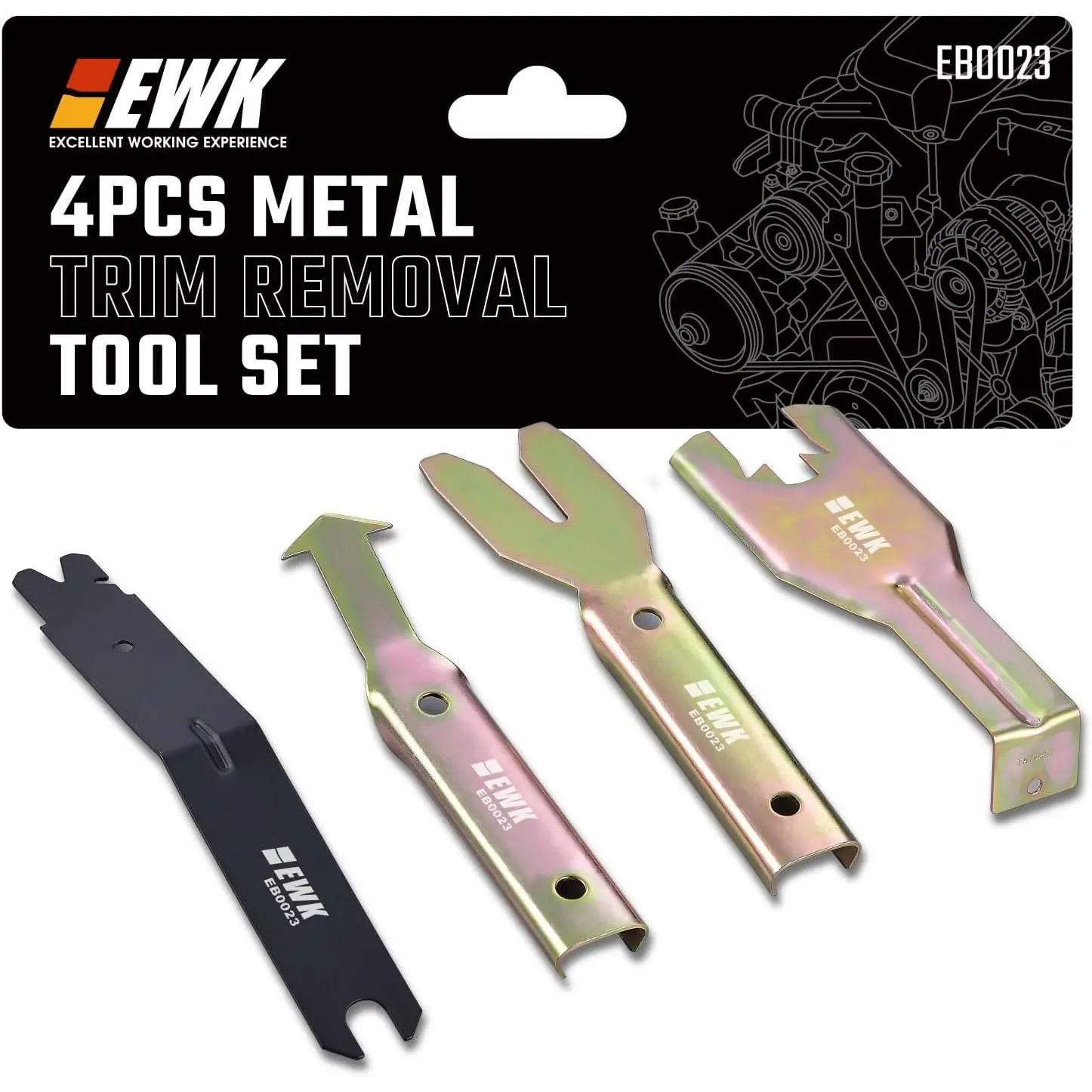 4- Metal Trim  Set,  Door Panel Clip Puller and  Tool Kit for Auto Interior Trim,  Panel, Audio Board, Window Crank, Molding and Fastener Removal