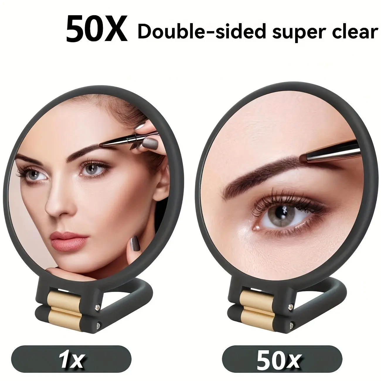 1pc Of 50x Handheld Magnifying Double-sided Makeup Mirror, 1X/50X Zoom, 360° Adjustable Handle, Supports Handheld, Desktop Placement And Hanging Use, Double-sided Mirror Design