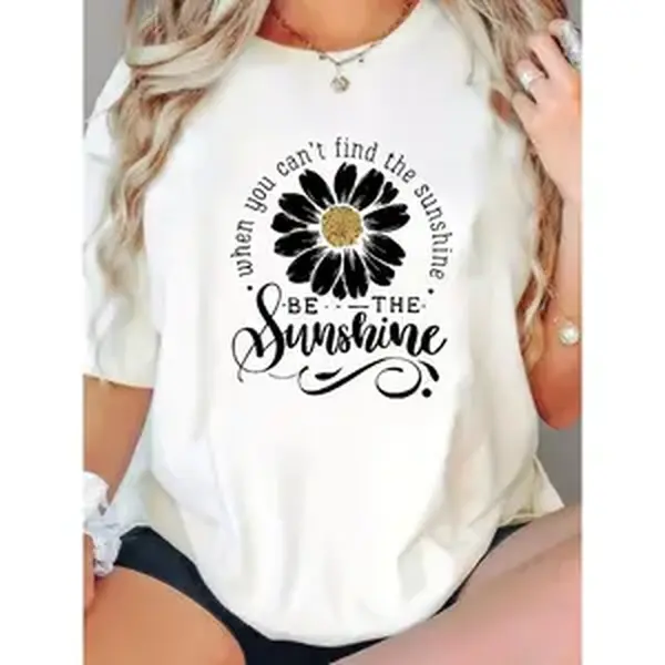 Daisy Flower Positive Quote Graphic Loose Fit Crew Neck T-Shirt, Soft Casual Summer Daily Vacation Ladies Comfort Tee