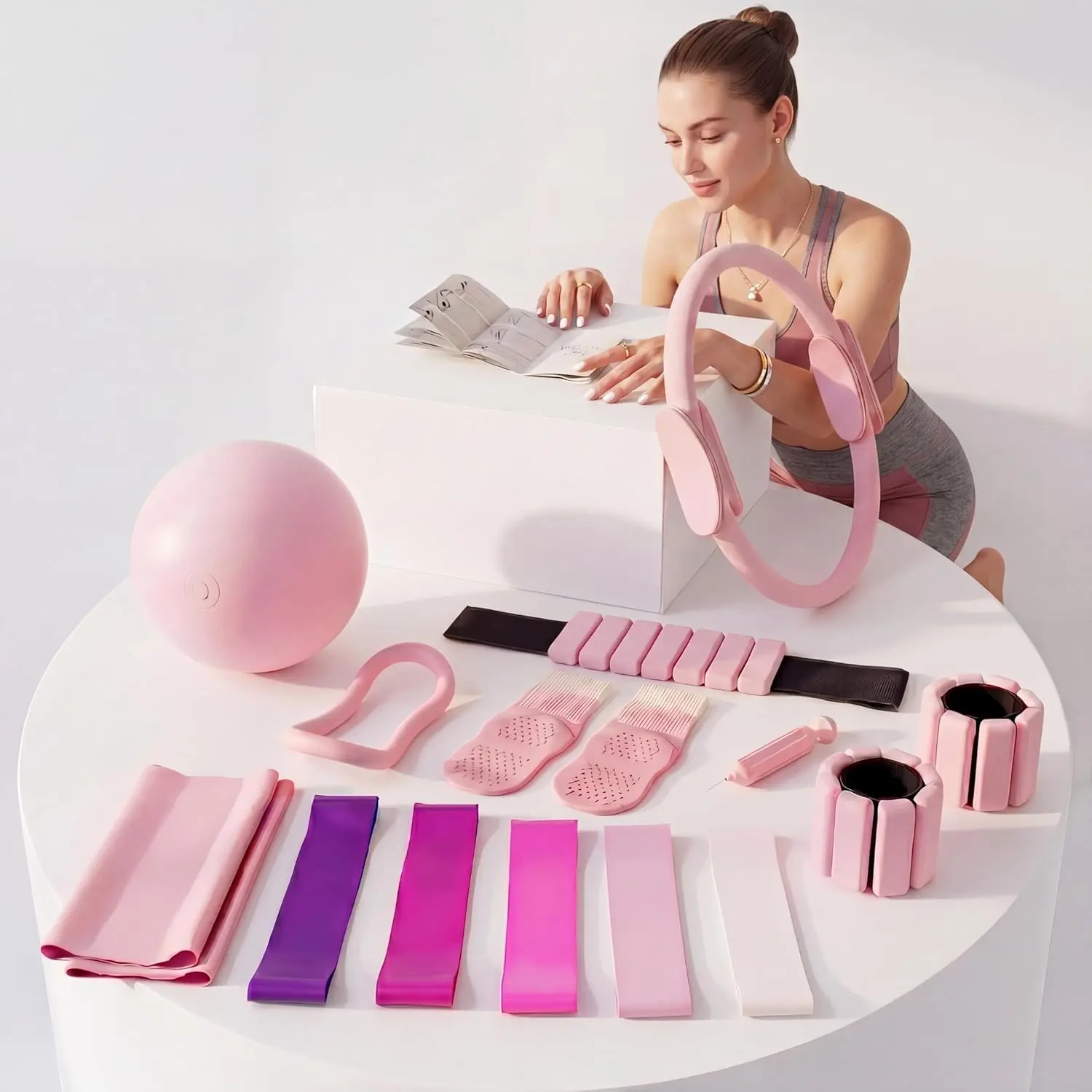 Pilates Equipment Kit for  Workout, 16 count Pilates Kit With Weights for Women, Pilates Ring Set, Pilates Ball Accessories Kit, Grip Socks,  Pilates Workout Kit, Pilates Set Equipment