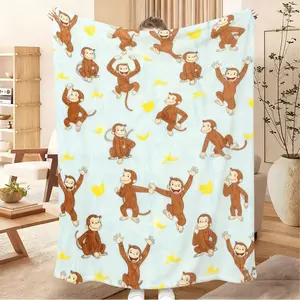 1-piece package, monkey and banana pattern blanket (available in Queen, King, large and small sizes), perfect for winter (soft, warm, plush, comfortable), suitable for sofas (decorative cover for 3-seater, recliner, etc.), ideal for living rooms and beds