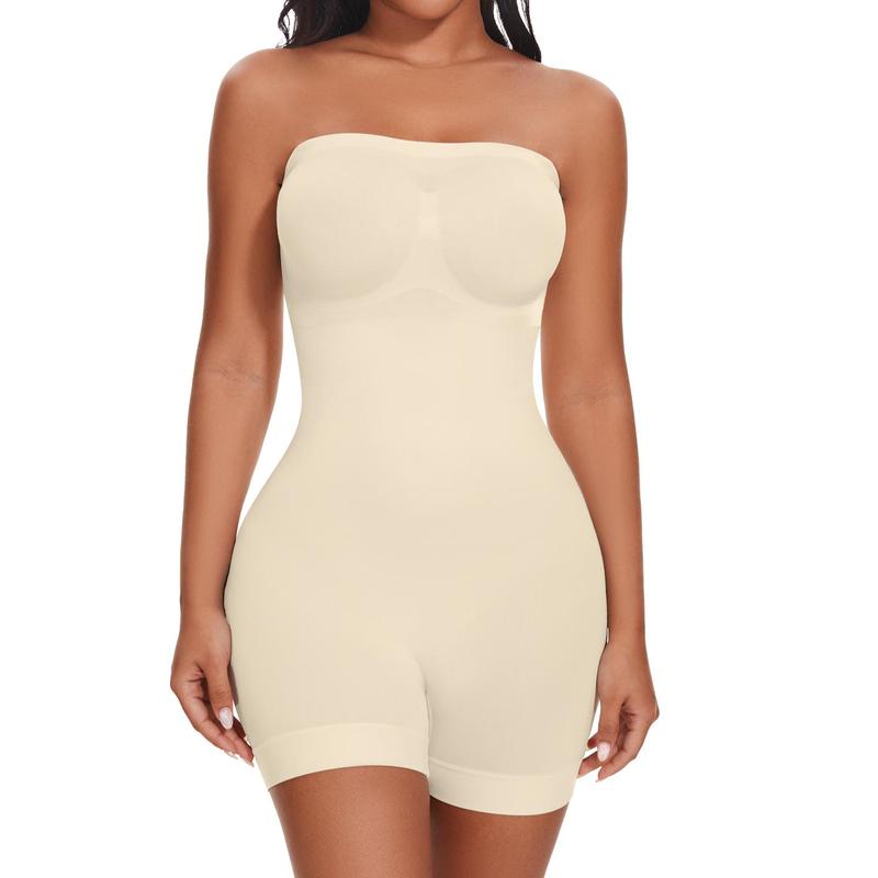 Women Tummy Control Shapewear Strapless Shortie Bodysuit   Butt Lifter Body Shaper with Removable Straps, Off Shoulder Strapless Mid Thigh Jumpsuit Tops for Under Dresses, Lady Comfort Farbic Underwear Womenswear Springtok