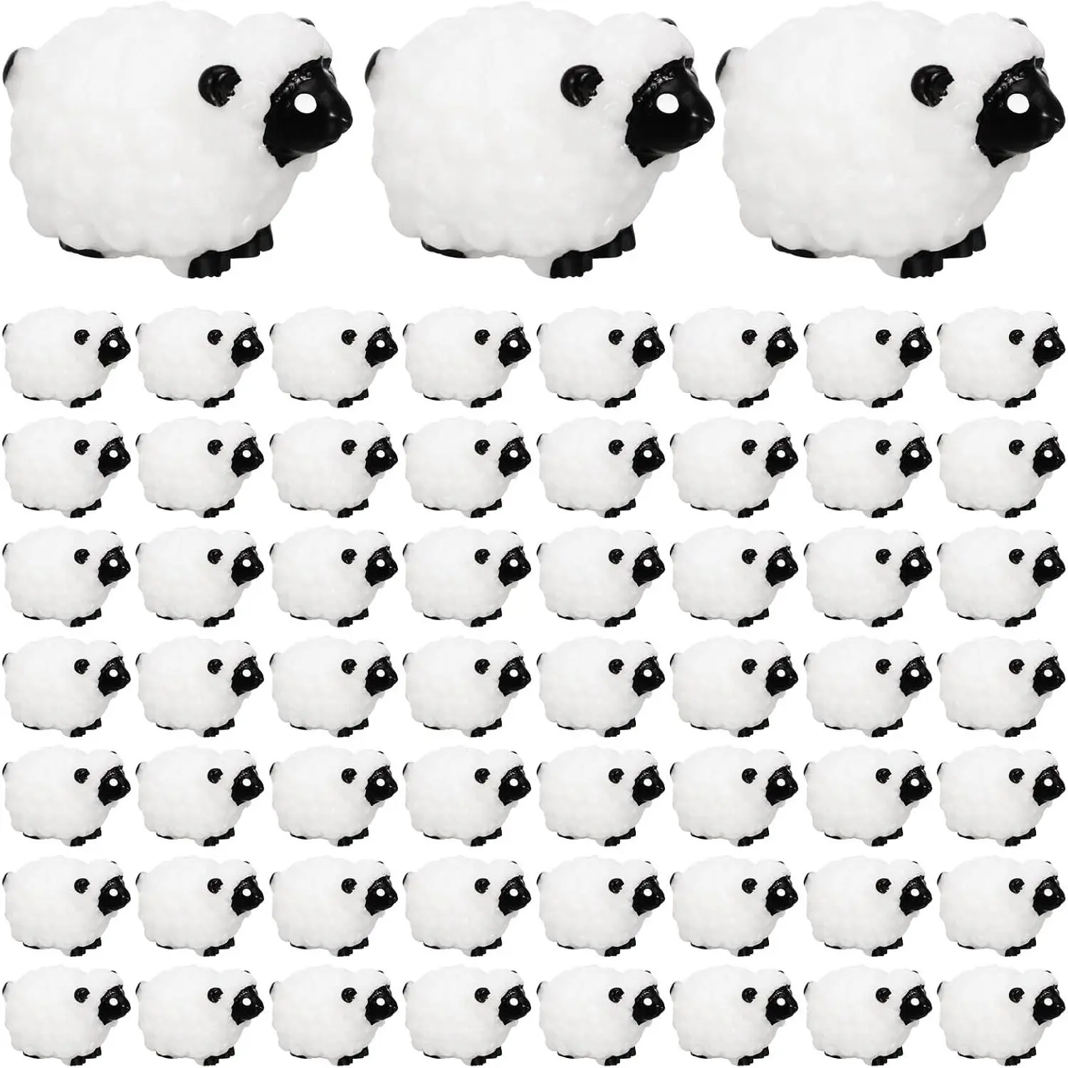 100Pcs Mini White Sheep Miniature Resin Sheep Figurines Cute Little Figurines Fairy Outdoor Moss Ornaments Landscape Garden DIY Ornament Accessories for Indoor Outdoor Black
