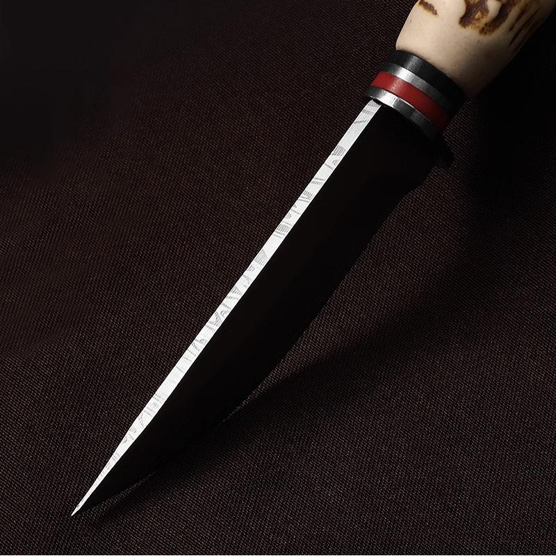 Multi-functional Knife with Angular Handle, Stainless Steel Damascus Pattern Meat Cutting Kitchen Knife, Sharp Fixed Blade Knife with Sheath, Good helper tool for Home Cooking and Outdoor Camping.