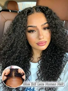 Jerry Curl Human Hair Wig, 20-28 Inches 5x5 Lace Closure wig, Soft Voluminous Curly Hair, Natural Part, Pre-Pulled Hairline, Easy to Wear