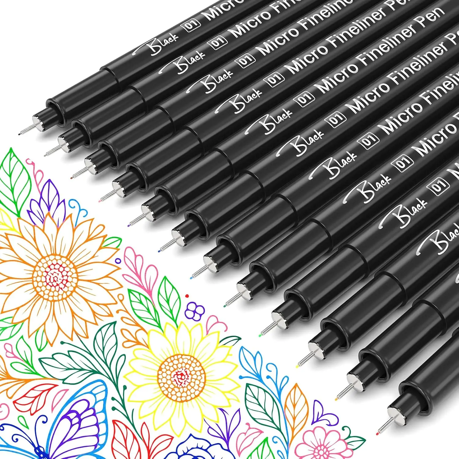 Fineliner Drawing Pens for Artists, 16 Black Fine Liner Markers,  Archival Ink Multiliner Pens, Technical Mandala Zentangle Book Accessories, Art Supplies Stuff Gifts for Adults