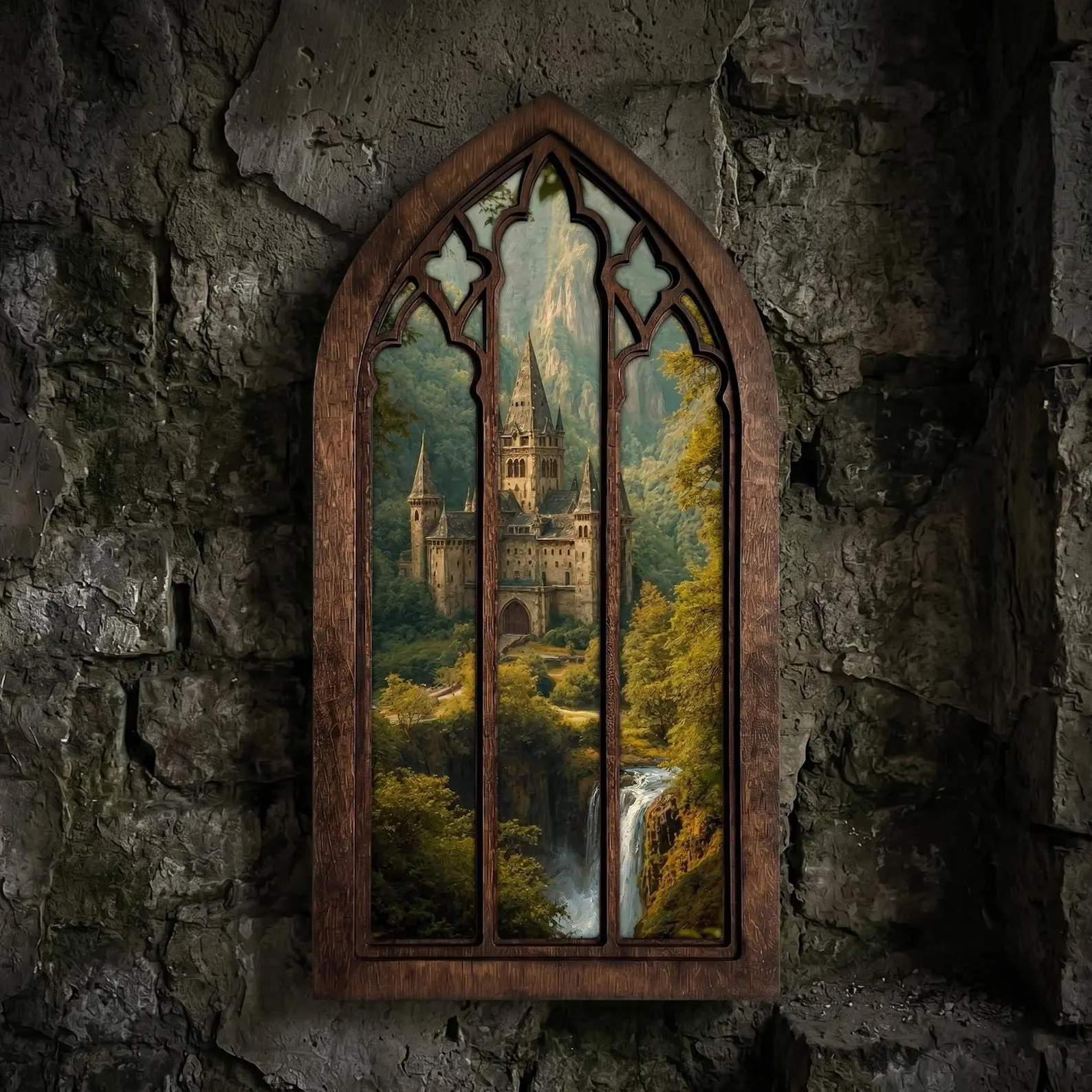 Gothic Window Wall Art, Medieval Castle Wood Frame, Fantasy Landscape 3D Layered Wood Art, Dark Academia Decor, Gothic Home Decor, Plywood Art, Art Work For Wall Decor