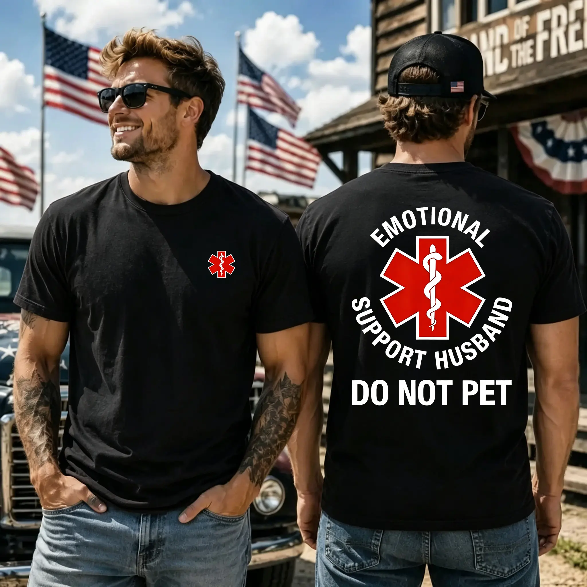 Emotional Support Husband Sleeveless Shirt Funny Do Not Pet Medical Symbol T-Shirt Gift for Husband EMT Boyfriend Husband Tee Shirts