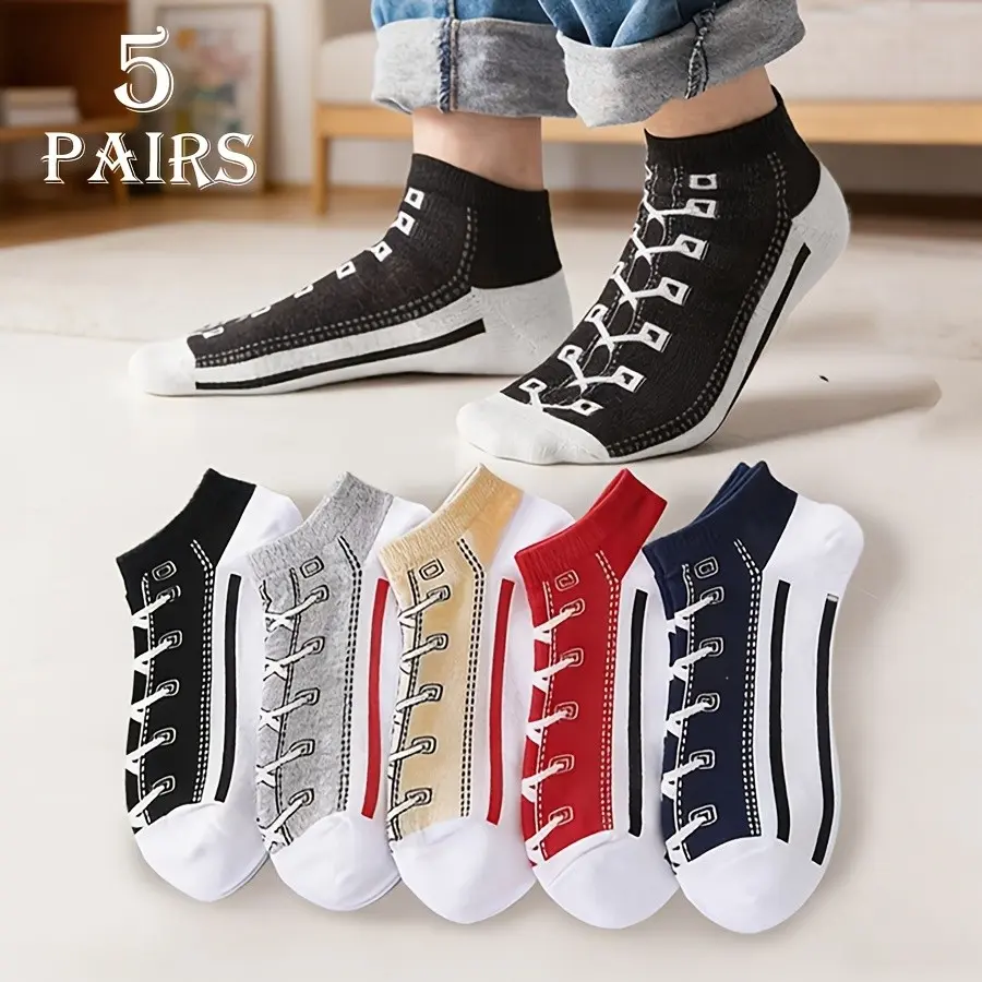 5 Pairs Fun Outdoor Shoe Socks, Creative and Funny, Low Top Summer Thin Socks, Comfortable and Breathable, Sports Trendy Socks, Sock Packs