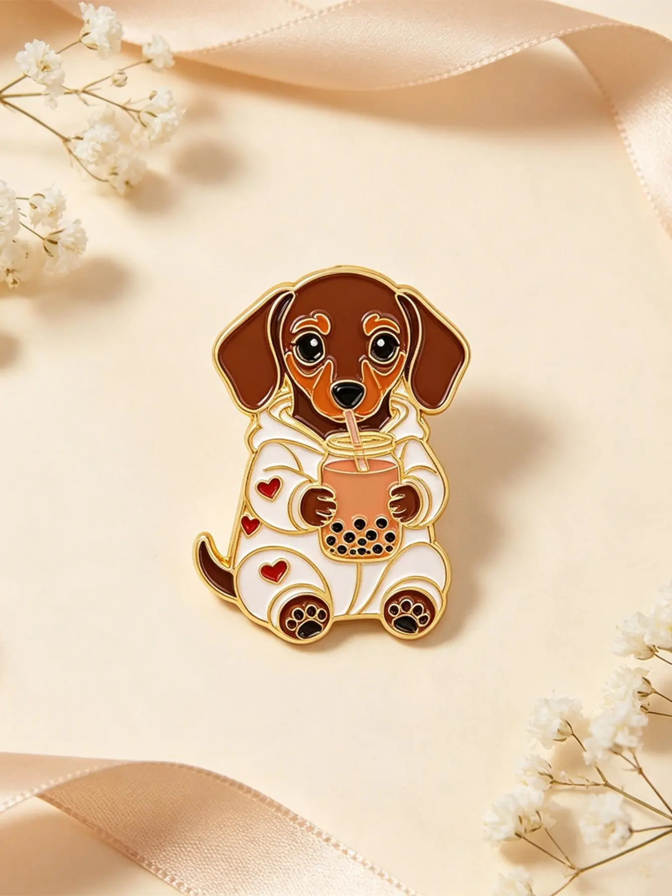 Kawaii Dachshund Pin, Cartoon Animal Design Zinc Alloy Badge, Elegant Backpack Fashion Accessory, Perfect Gift for Friends Dog Lovers