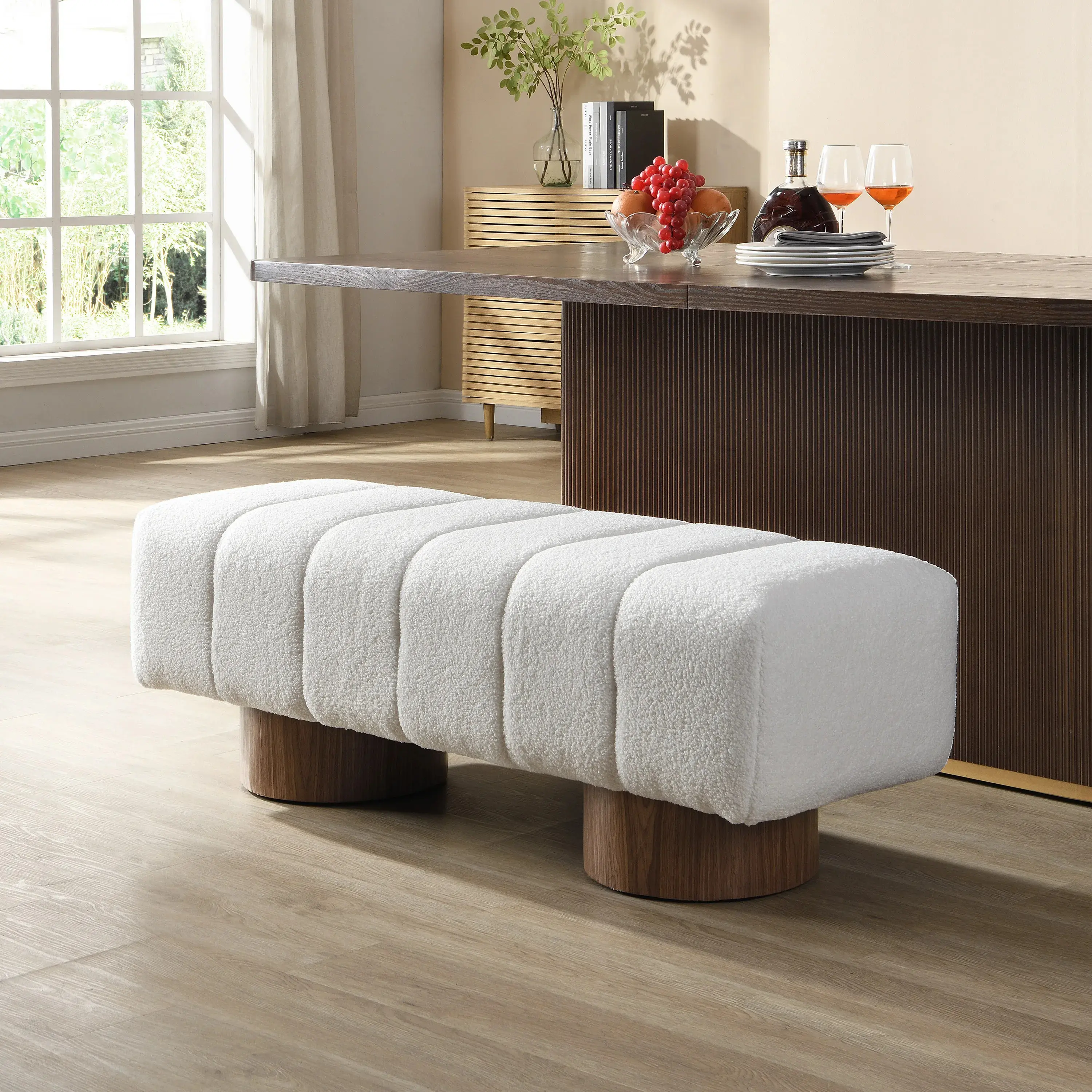 Modern Upholstered Dual Purpose Dining Bench - Fully Assembled Indoor 2-Seat Furniture for Adults, Kids, 17" H x 50" L, Foam Core, Scratch Safe Floor-Friendly Design