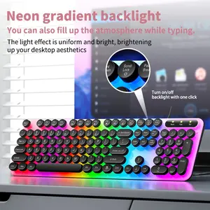 Punk Retro Keyboard, Wired Round Keycaps 104 keys, Office Universal, Backlit USB Film Keyboard, Computer Accessories, Stylish and Functional
