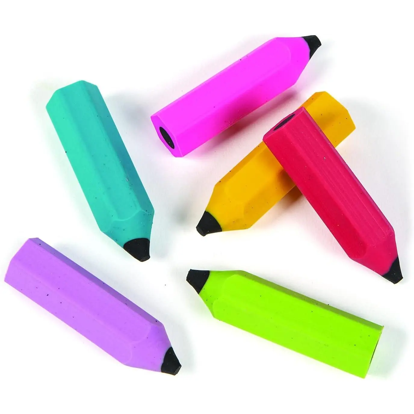 48 Piece Pencil Shaped Erasers Assorted Colors Great for Classroom Treasure Chest