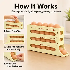2 Pack 4-Tier Automatic Rolling Egg Holder for Refrigerator, Space Saving Egg Storage Organizer with Slide Design, 30 Egg Capacity Plastic Fridge Egg Tray for Kitchen Countertop, Cabinet, Pantry, Side Door, Fresh Egg Dispenser