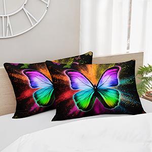 Colorful Bedding Comforter Sets with 2 Pillowcases,Lightweight All Season Black Full Size Comforter Sets,Colorful Ink Galaxy Bed Set Home for Girls.