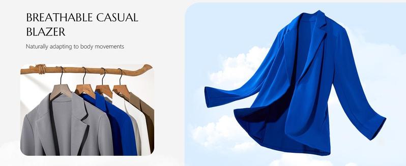 FMEYOA Womens Casual Long Sleeve Blazers Solid Color Knit Blazer Work Office Open Front/Button Down Blazer Jacket Formal Essential