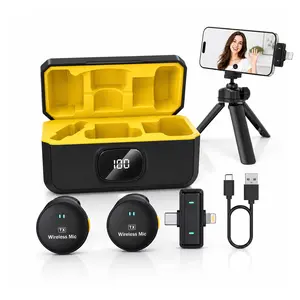 Wireless Lavalier Microphone Set, Mini Noise-Canceling Recording Lapel Mic, Plug-And-Play, USB-C & Lightning, Compatible with iPhone, Android, Laptop
